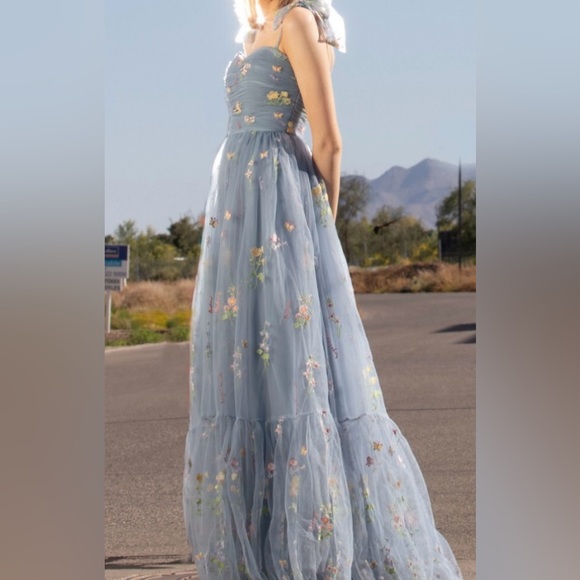 A Line Spaghetti Straps Champagne Prom Dress with Appliques - Picture 1 of 6